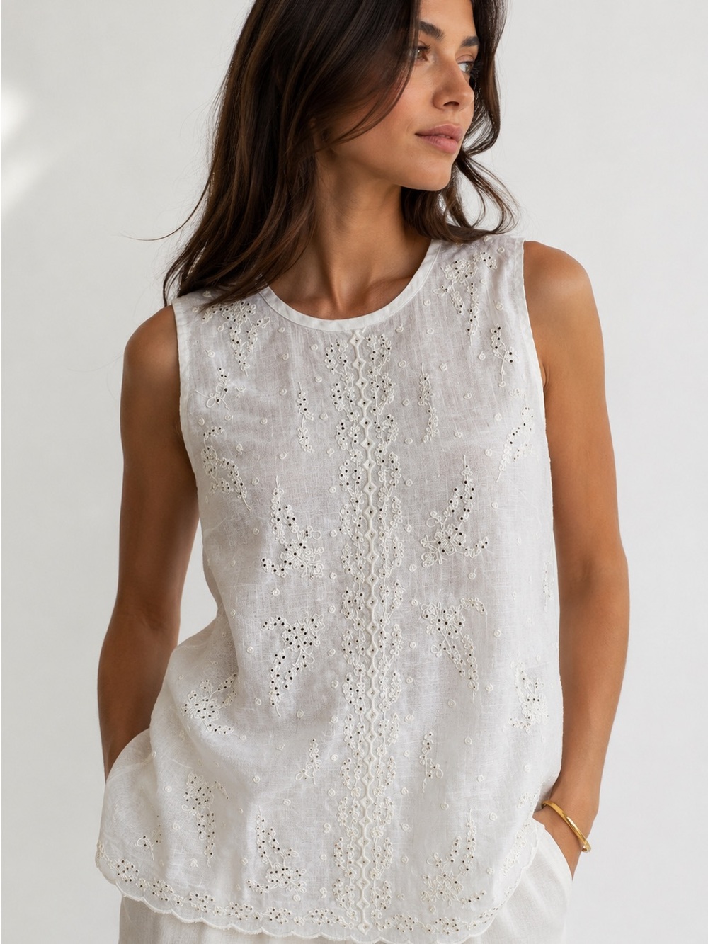 Tommy Bahama 100% Ramie White Embroidered Beaded Boho Resort Blouse XS